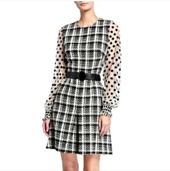 Akris Dresses & Skirts - AKRIS Punto Black White Tweed Swiss Dot Sleeve Dress Size 4